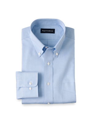 Non-Iron Cotton Pinpoint Solid Button Down Collar Dress Shirt - Blue