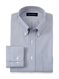 Non-Iron Cotton Pinpoint Solid Button Down Collar Dress Shirt - Blue Stripe