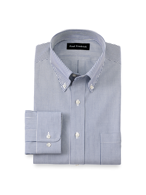 Non-Iron Cotton Pinpoint Solid Button Down Collar Dress Shirt - Blue Stripe