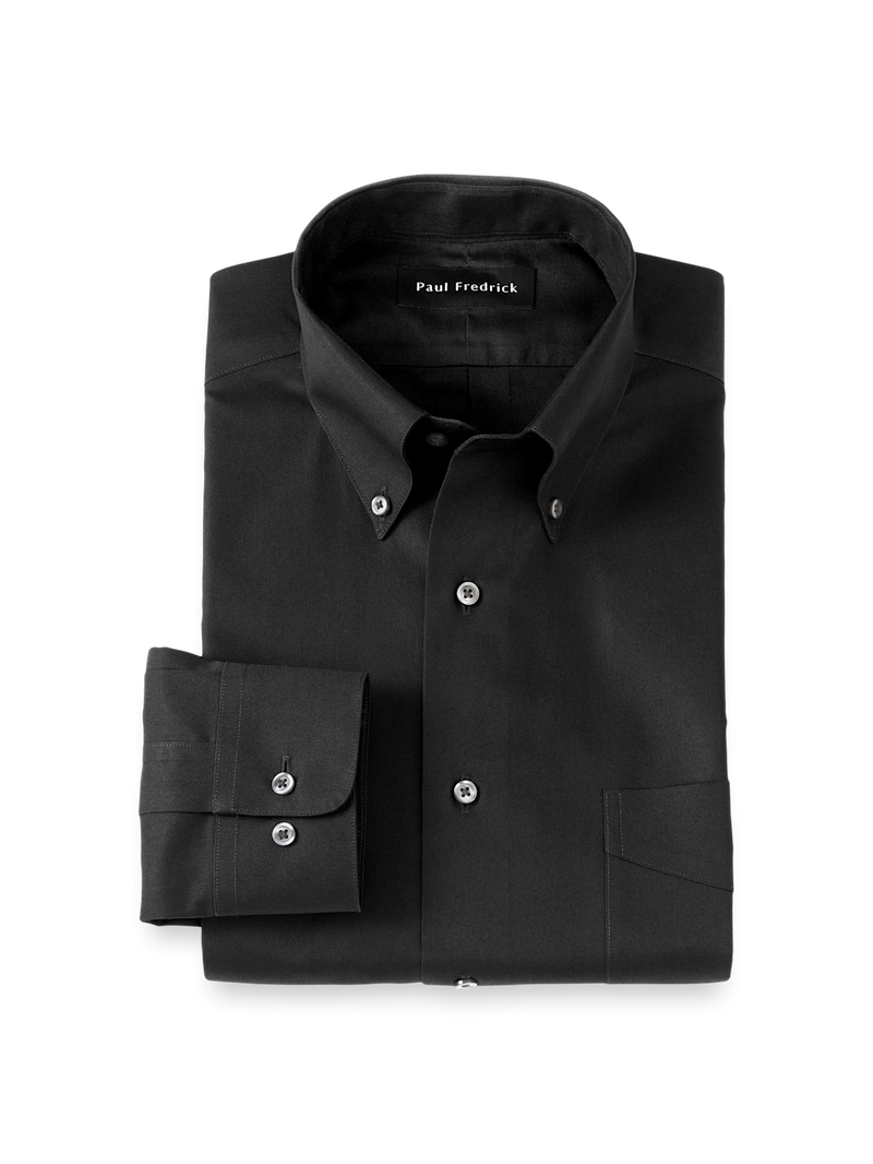 Non-Iron Cotton Pinpoint Solid Button Down Collar Dress Shirt - Black ...