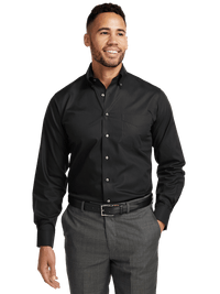Non-Iron Cotton Pinpoint Solid Button Down Collar Dress Shirt - Black