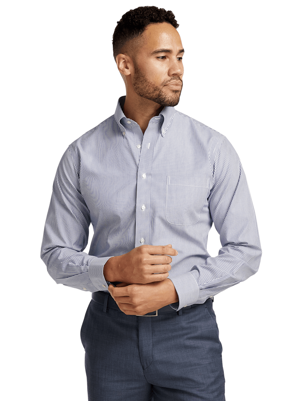 Alternate Image of Non-iron Cotton Pinpoint Solid Button Down Collar Dress Shirt-1