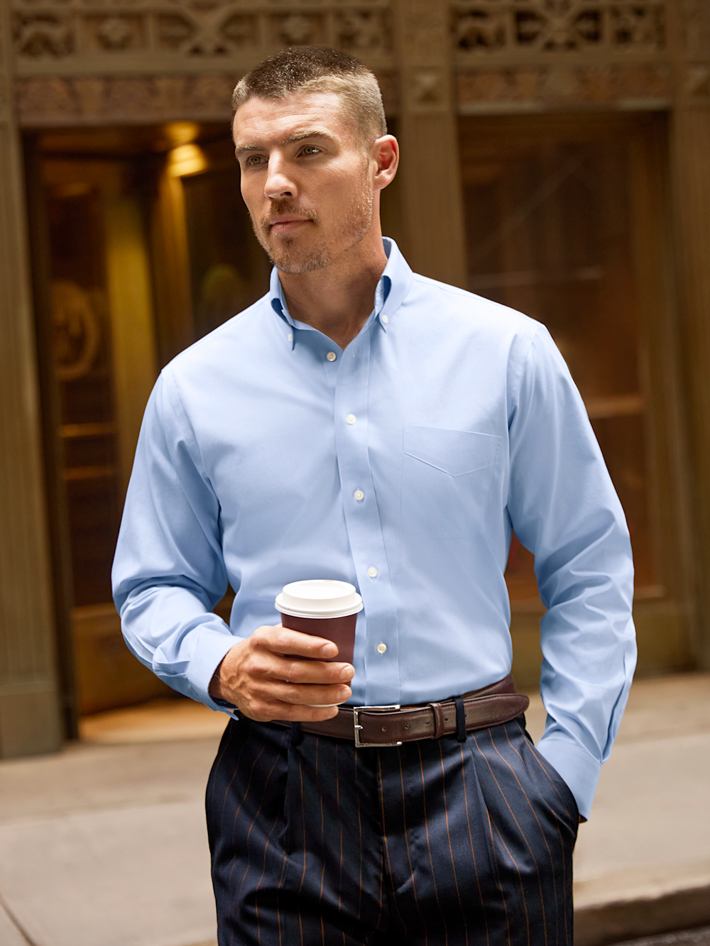 Alternate Shot of Men's Blue Solid Shirts No Trim Detail - 5