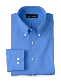 Non-Iron Cotton Pinpoint Solid Button Down Collar Dress Shirt - French Blue