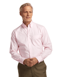 Non-Iron Cotton Pinpoint Solid Button Down Collar Dress Shirt - Pink