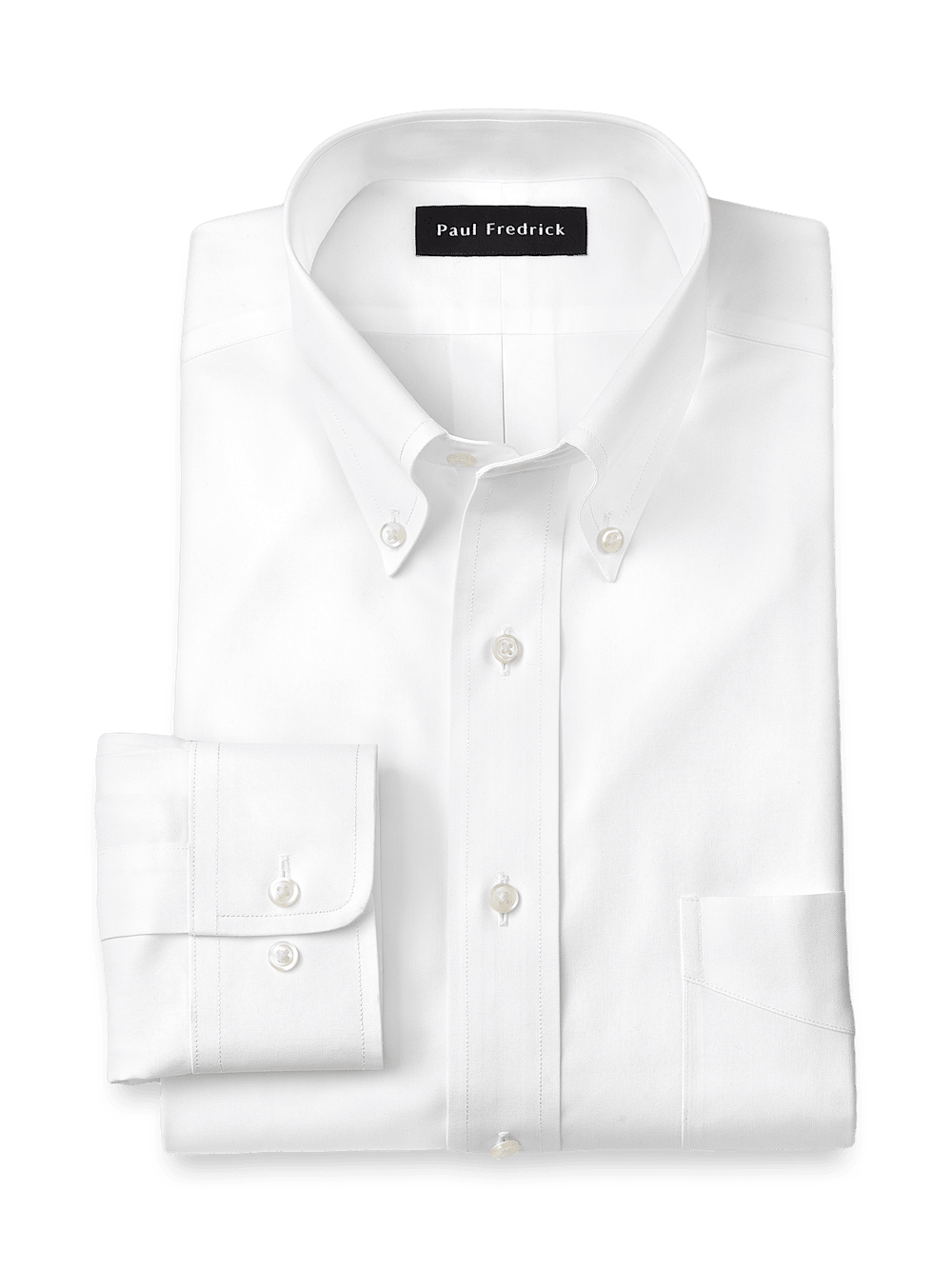 Product Image of Non-iron Cotton Pinpoint Solid Button Down Collar Dress Shirt-White