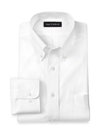 Non-Iron Cotton Pinpoint Solid Button Down Collar Dress Shirt - White