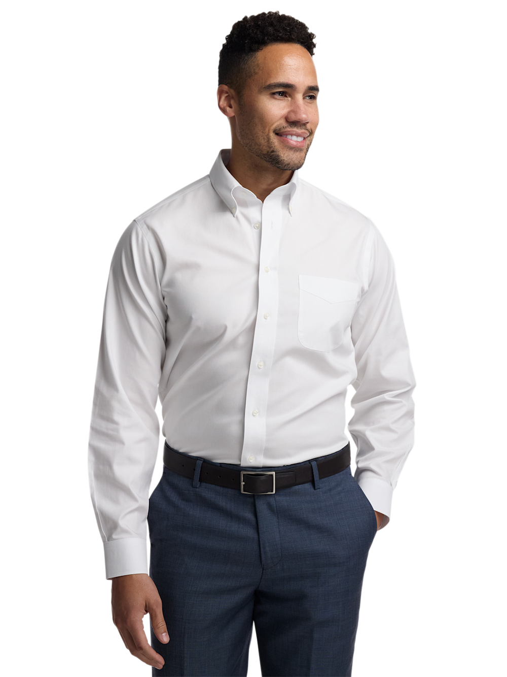 Non-Iron Cotton Pinpoint Solid Button Down Collar Dress Shirt