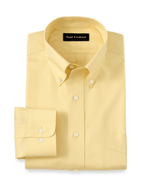 Non-Iron Cotton Pinpoint Solid Button Down Collar Dress Shirt - Yellow