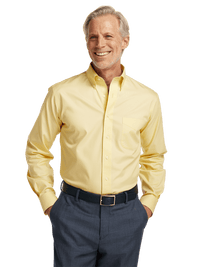 Non-Iron Cotton Pinpoint Solid Button Down Collar Dress Shirt - Yellow