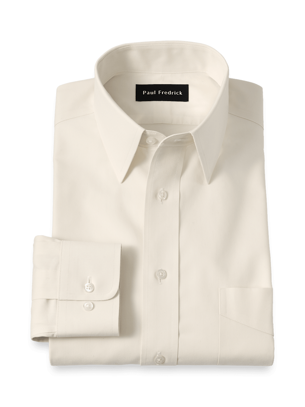 Product Image of Non-iron Cotton Pinpoint Solid Point Collar Dress Shirt-Ecru