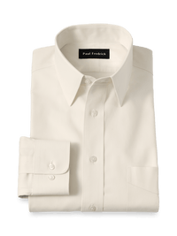 Non-Iron Cotton Pinpoint Solid Point Collar Dress Shirt - Ecru