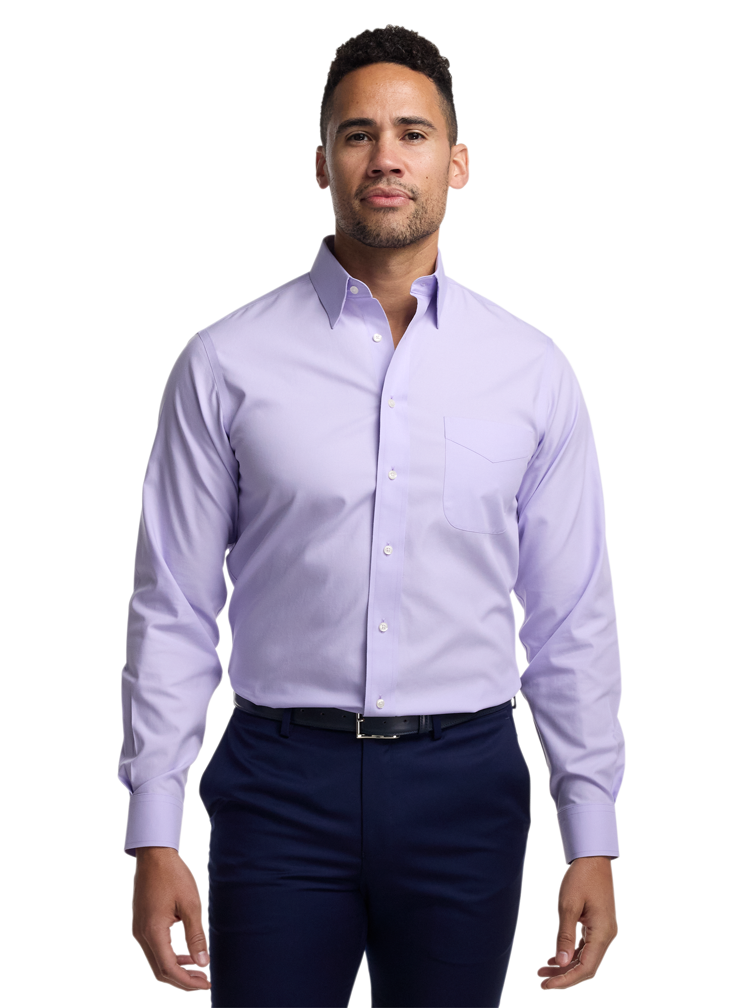 Non-Iron Cotton Pinpoint Solid Point Collar Dress Shirt - Lavender