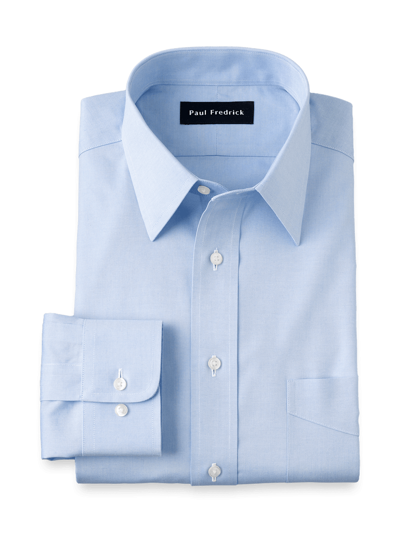 NonIron Cotton Pinpoint Solid Point Collar Dress Shirt Blue Paul