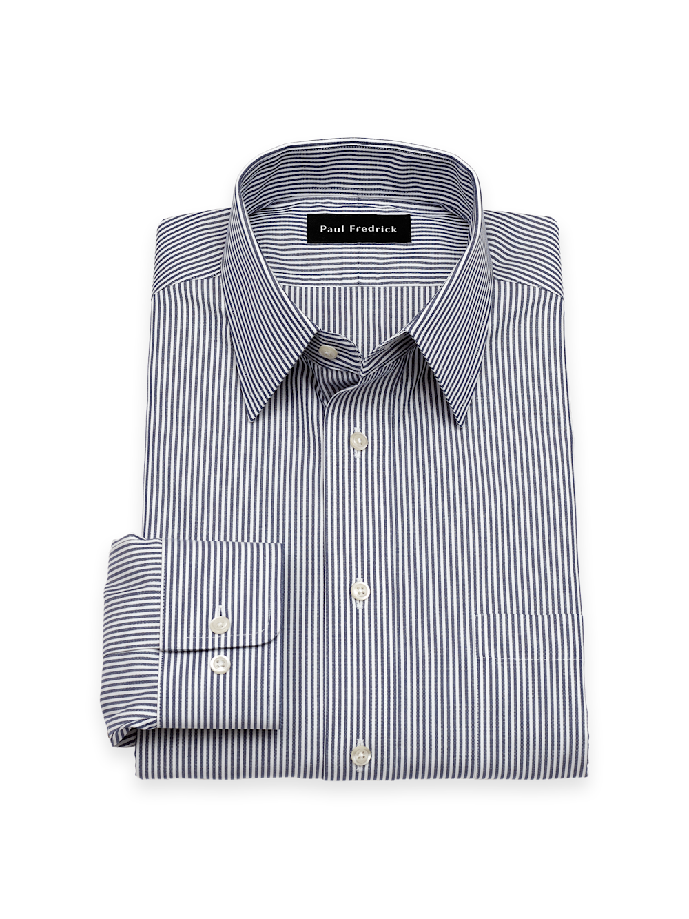 Product Image of Non-iron Cotton Pinpoint Solid Point Collar Dress Shirt-Blue Stripe