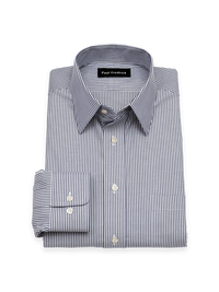 Non-Iron Cotton Pinpoint Solid Point Collar Dress Shirt - Blue Stripe