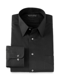Non-Iron Cotton Pinpoint Solid Point Collar Dress Shirt - Black