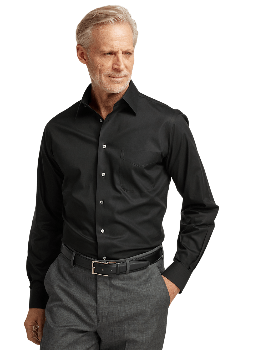 Alternate Image of Non-iron Cotton Pinpoint Solid Point Collar Dress Shirt-1