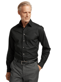 Non-Iron Cotton Pinpoint Solid Point Collar Dress Shirt - Black