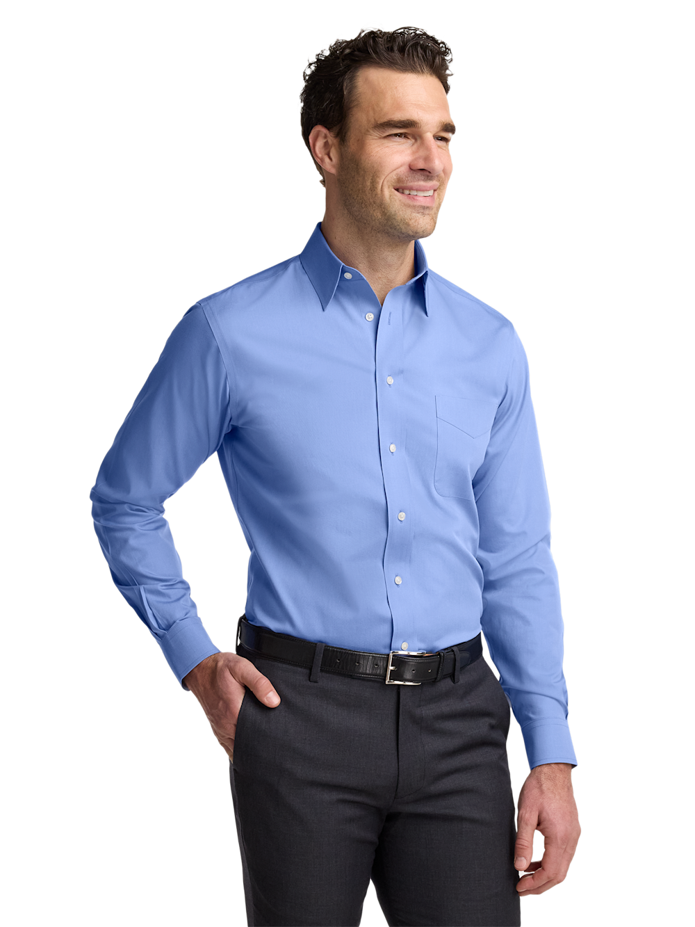 Alternate Image of Non-iron Cotton Pinpoint Solid Point Collar Dress Shirt-1