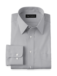 Non-Iron Cotton Pinpoint Solid Point Collar Dress Shirt - Grey