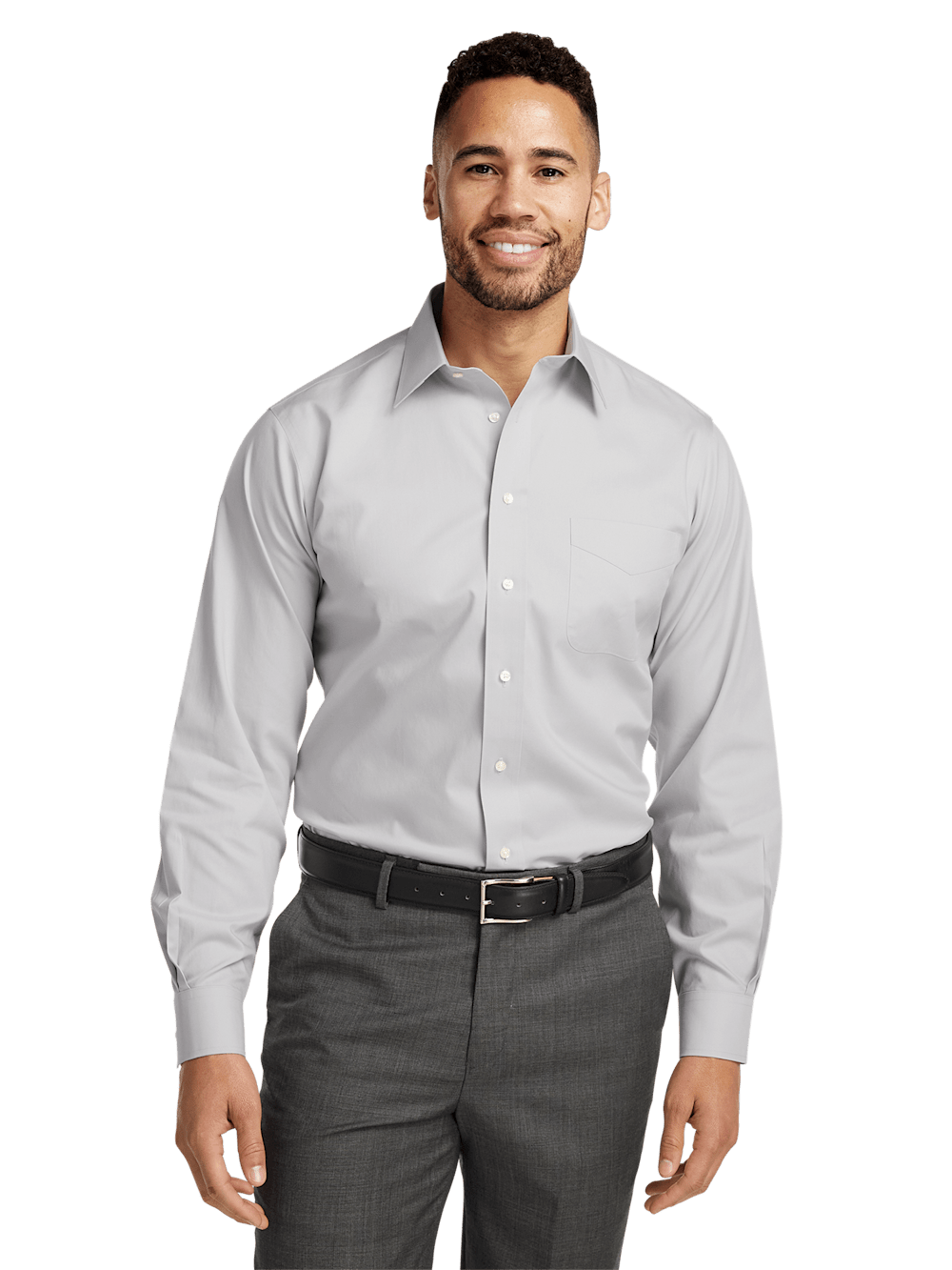 Alternate Image of Non-iron Cotton Pinpoint Solid Point Collar Dress Shirt-1