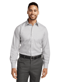 Non-Iron Cotton Pinpoint Solid Point Collar Dress Shirt - Grey