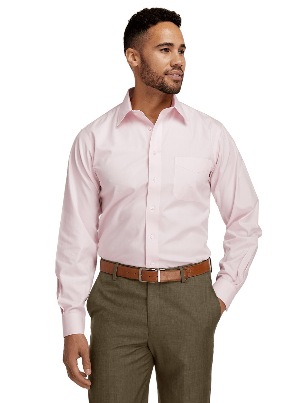 Alternate Image of Non-iron Cotton Pinpoint Solid Point Collar Dress Shirt-1