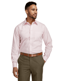 Non-Iron Cotton Pinpoint Solid Point Collar Dress Shirt - Pink
