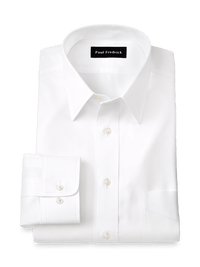 Non-Iron Cotton Pinpoint Solid Point Collar Dress Shirt - White