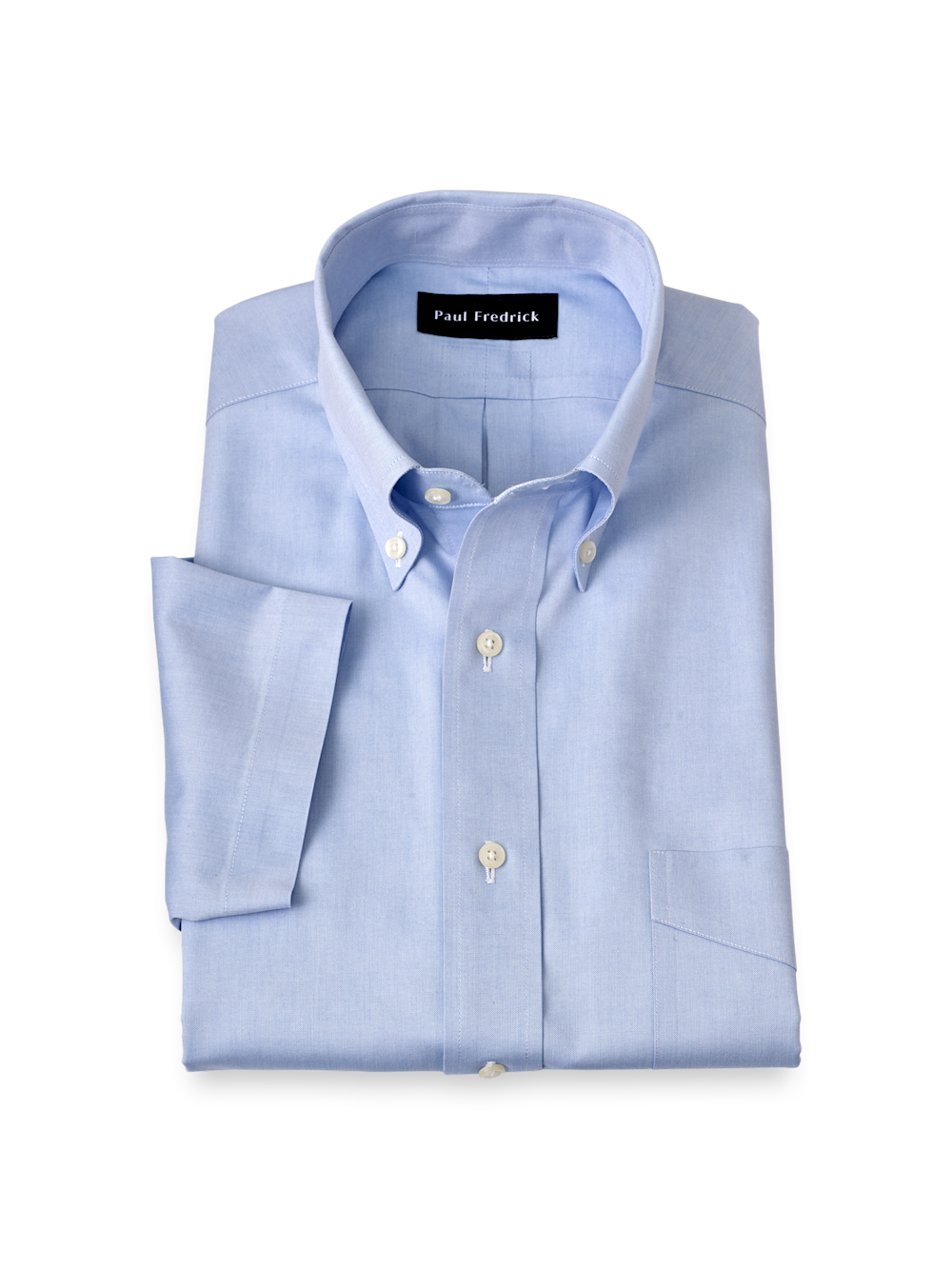 Product Image of Non-iron Cotton Pinpoint Solid Button Down Collar Short Sleeve Dress Shirt-Blue