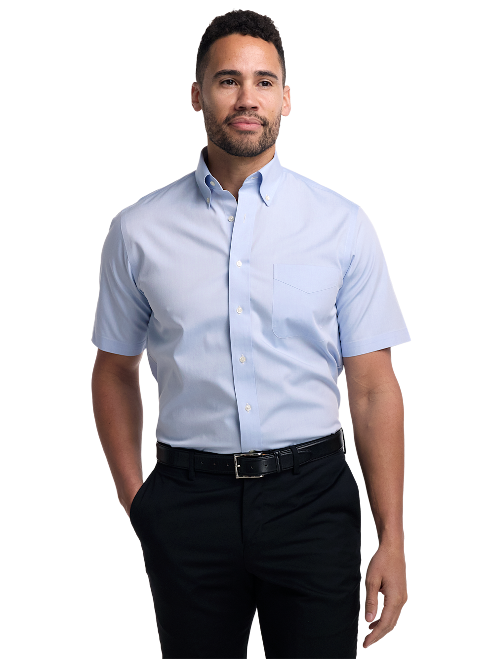 Alternate Image of Non-iron Cotton Pinpoint Solid Button Down Collar Short Sleeve Dress Shirt-1