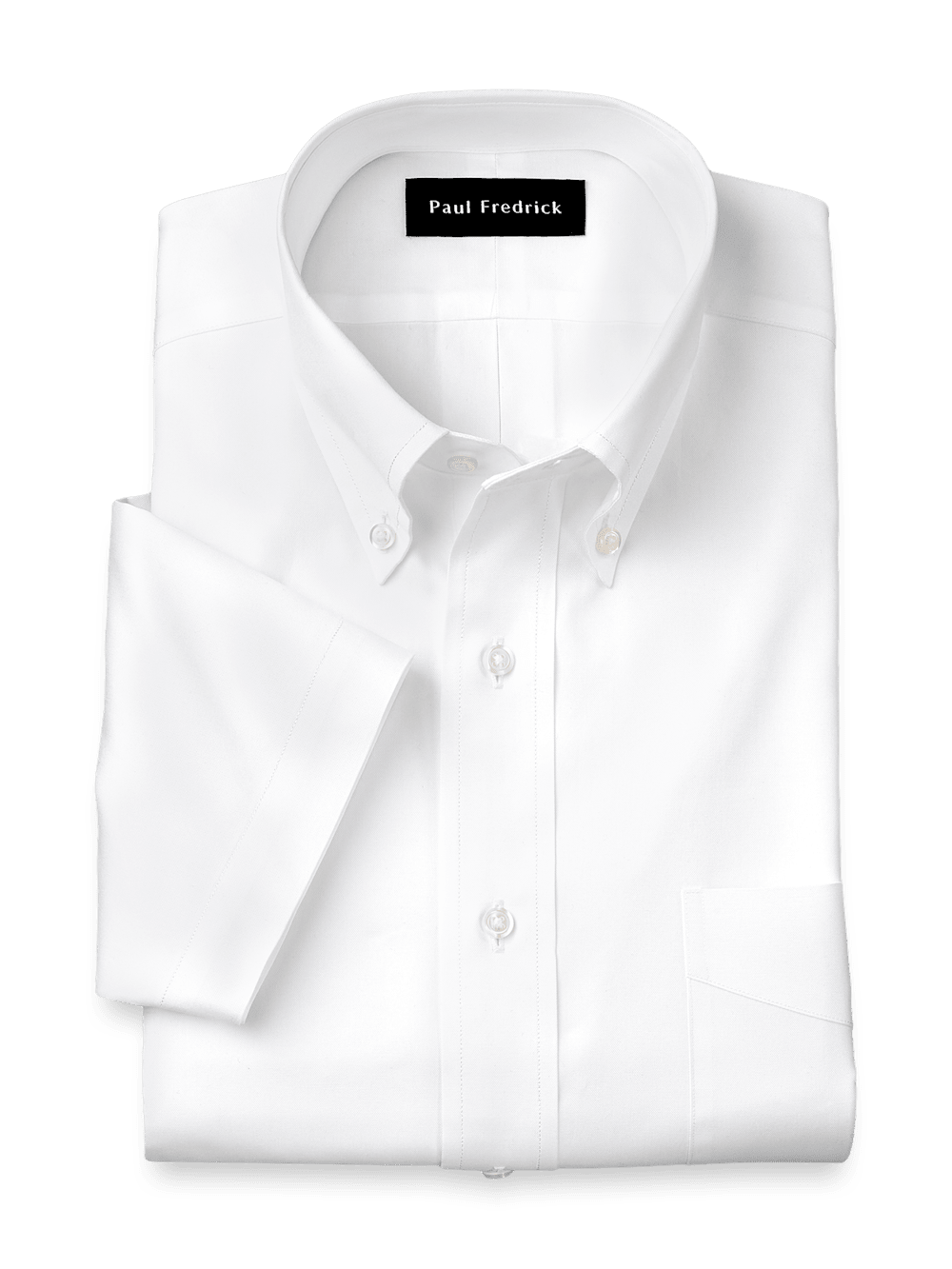 Product Image of Non-iron Cotton Pinpoint Solid Button Down Collar Short Sleeve Dress Shirt-White