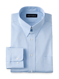 Non-Iron Cotton Pinpoint Solid Snap Tab Collar Dress Shirt - Blue