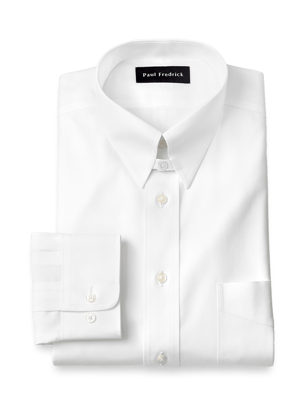 Product Image of Non-iron Cotton Pinpoint Solid Snap Tab Collar Dress Shirt-White