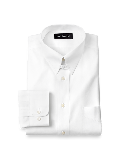 Non-Iron Cotton Pinpoint Solid Snap Tab Collar Dress Shirt - White  
