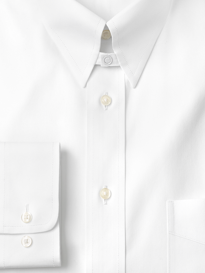Non-Iron Cotton Pinpoint Solid Snap Tab Collar Dress Shirt - White ...
