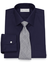 Non-Iron Cotton Pinpoint Solid Spread Collar Dress Shirt - Navy