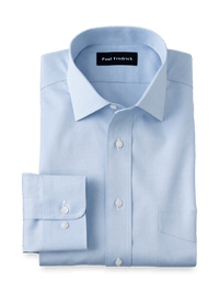 Non-Iron Cotton Pinpoint Solid Spread Collar Dress Shirt - Blue