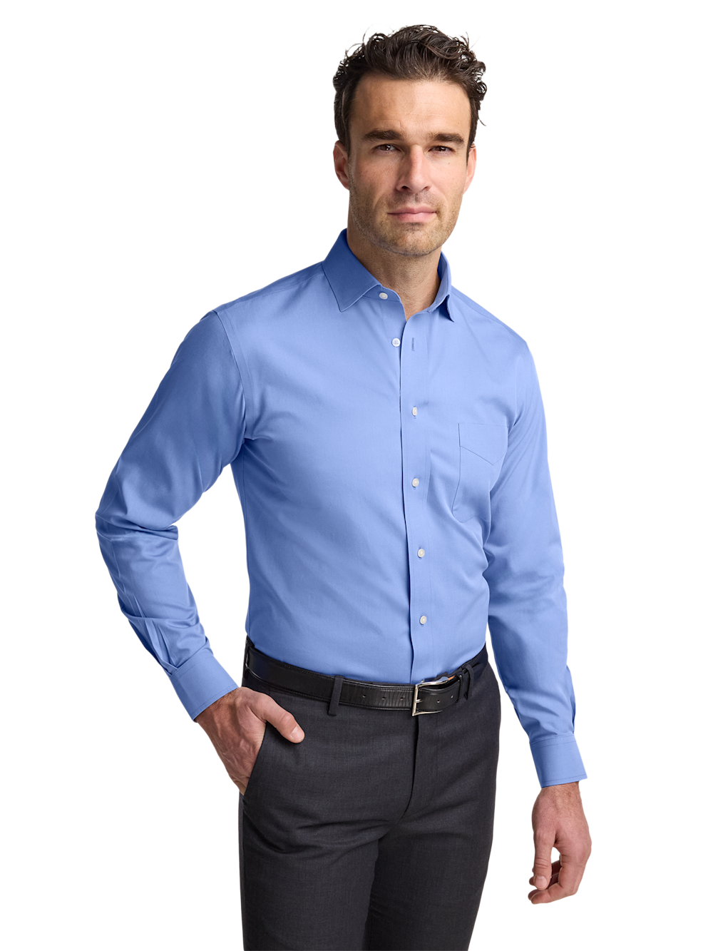 Alternate Image of Non-iron Cotton Pinpoint Solid Spread Collar Dress Shirt-1