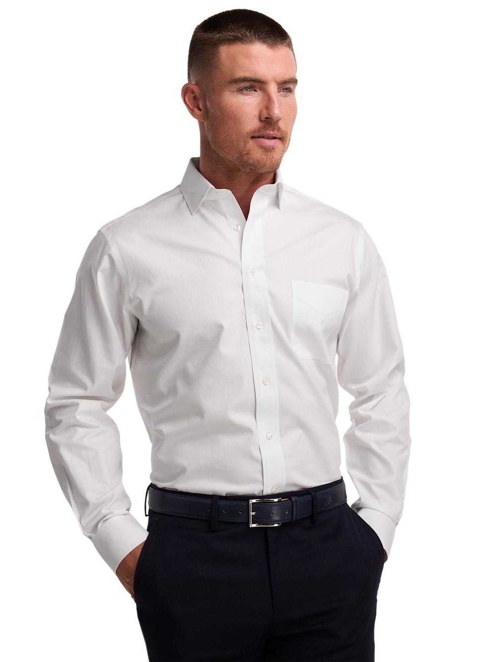 Non-Iron Cotton Pinpoint Solid Spread Collar Dress Shirt