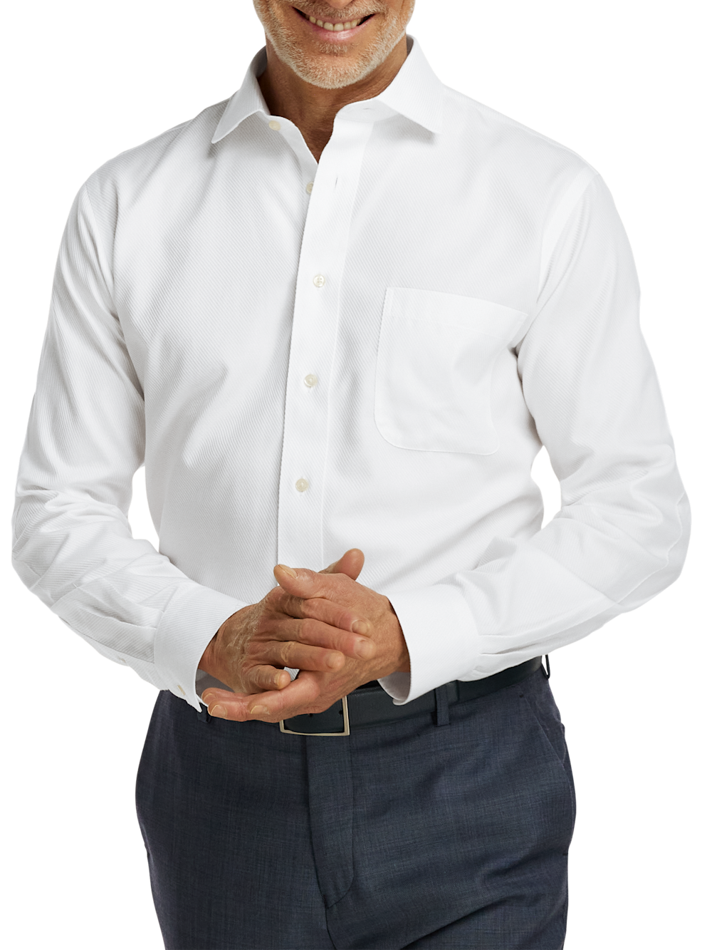 Non Iron Cotton Twill Spread Collar Dress Shirt White Paul Fredrick