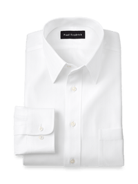 Non-Iron Cotton Herringbone Point Collar Dress Shirt - White