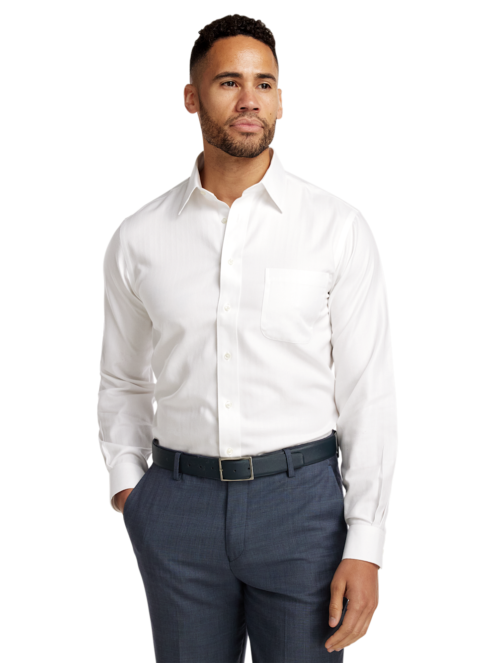 Non-Iron Cotton Herringbone Point Collar Dress Shirt - White – Paul Fredrick