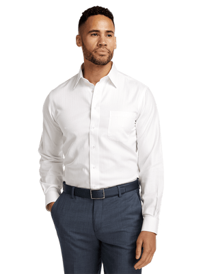 Non-Iron Cotton Herringbone Point Collar Dress Shirt - White