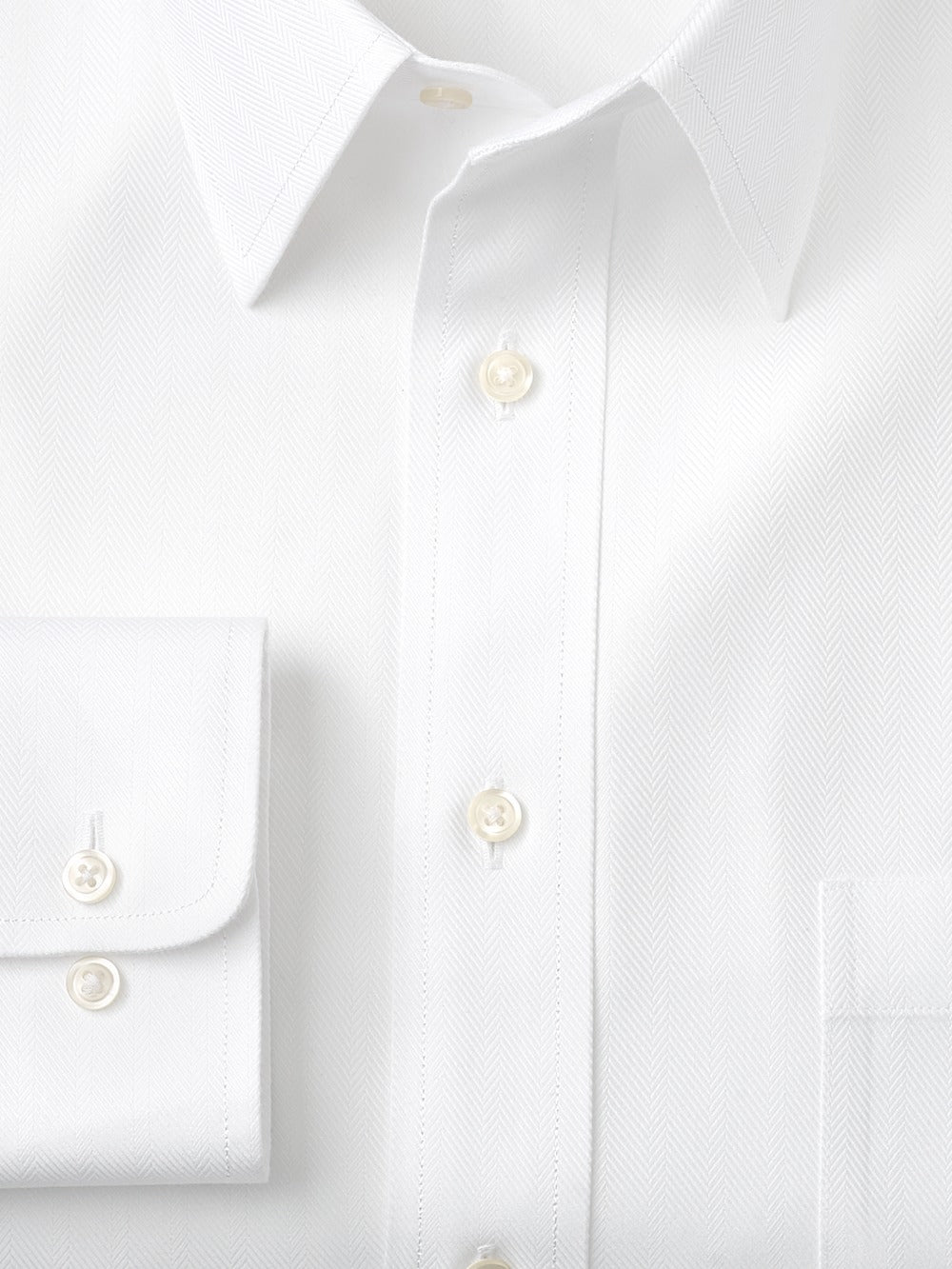 Alternate Shot of Men's White Herringbone Shirts No Trim Detail - 5