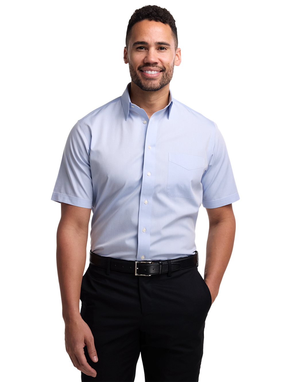 Alternate Image of Non-iron Cotton Pinpoint Solid Point Collar Short Sleeve Dress Shirt-1