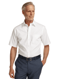 Non-Iron Cotton Pinpoint Solid Point Collar Short Sleeve Dress Shirt - White
