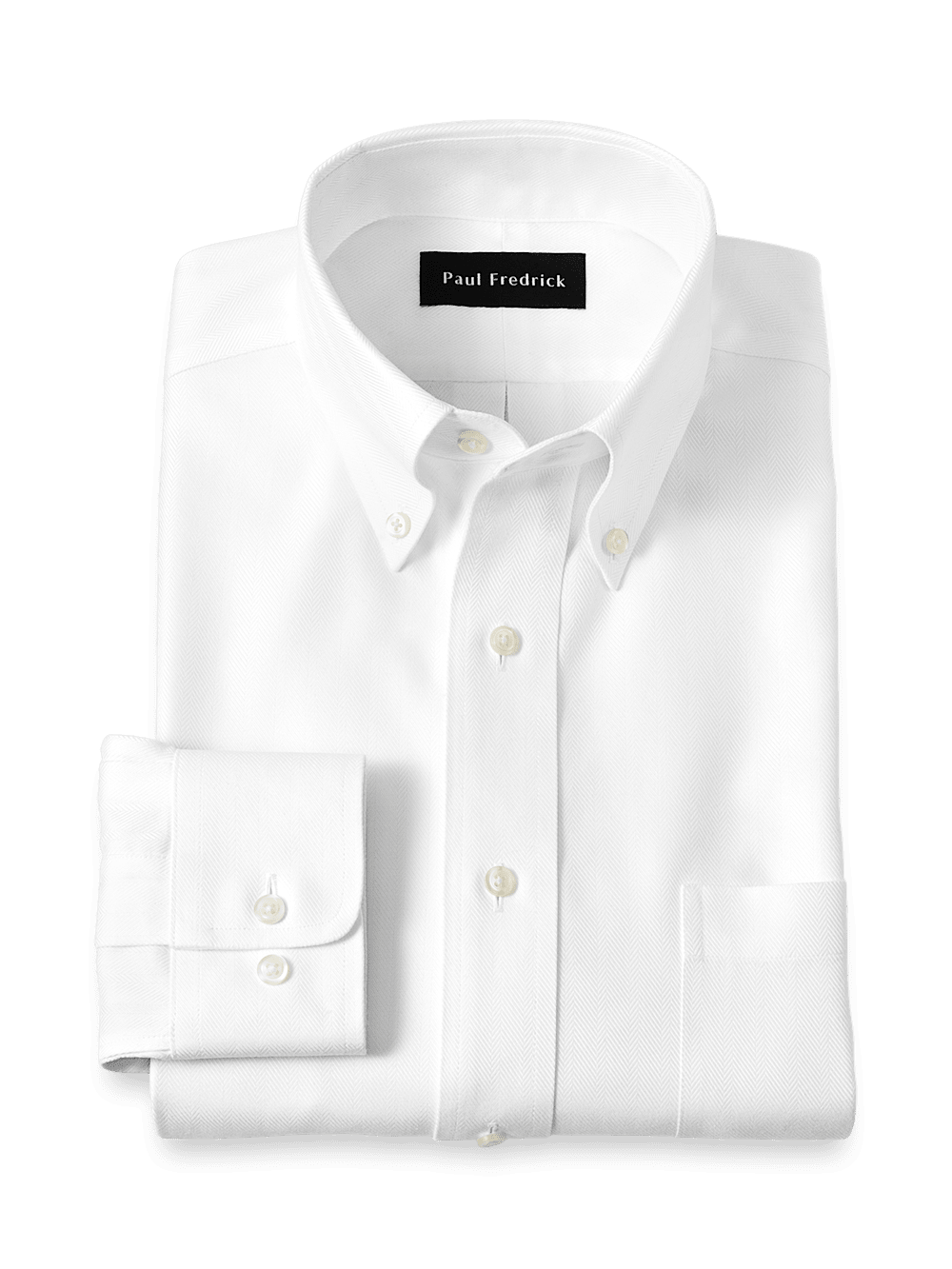 Product Image of Non-iron Cotton Herringbone Button Down Collar Dress Shirt-White