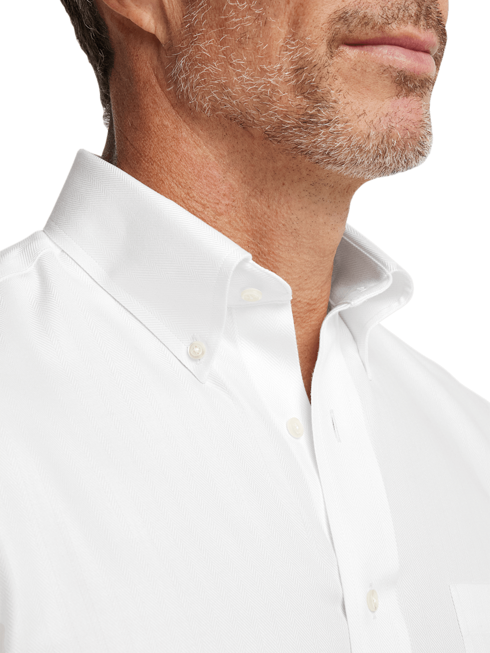 Non-Iron Cotton Herringbone Button Down Collar Dress Shirt - White Slim Fit / 16 / 32 Non-Iron Cotton Herringbone Button Down Collar Dress Shirt - White Slim Fit / 16 / 32